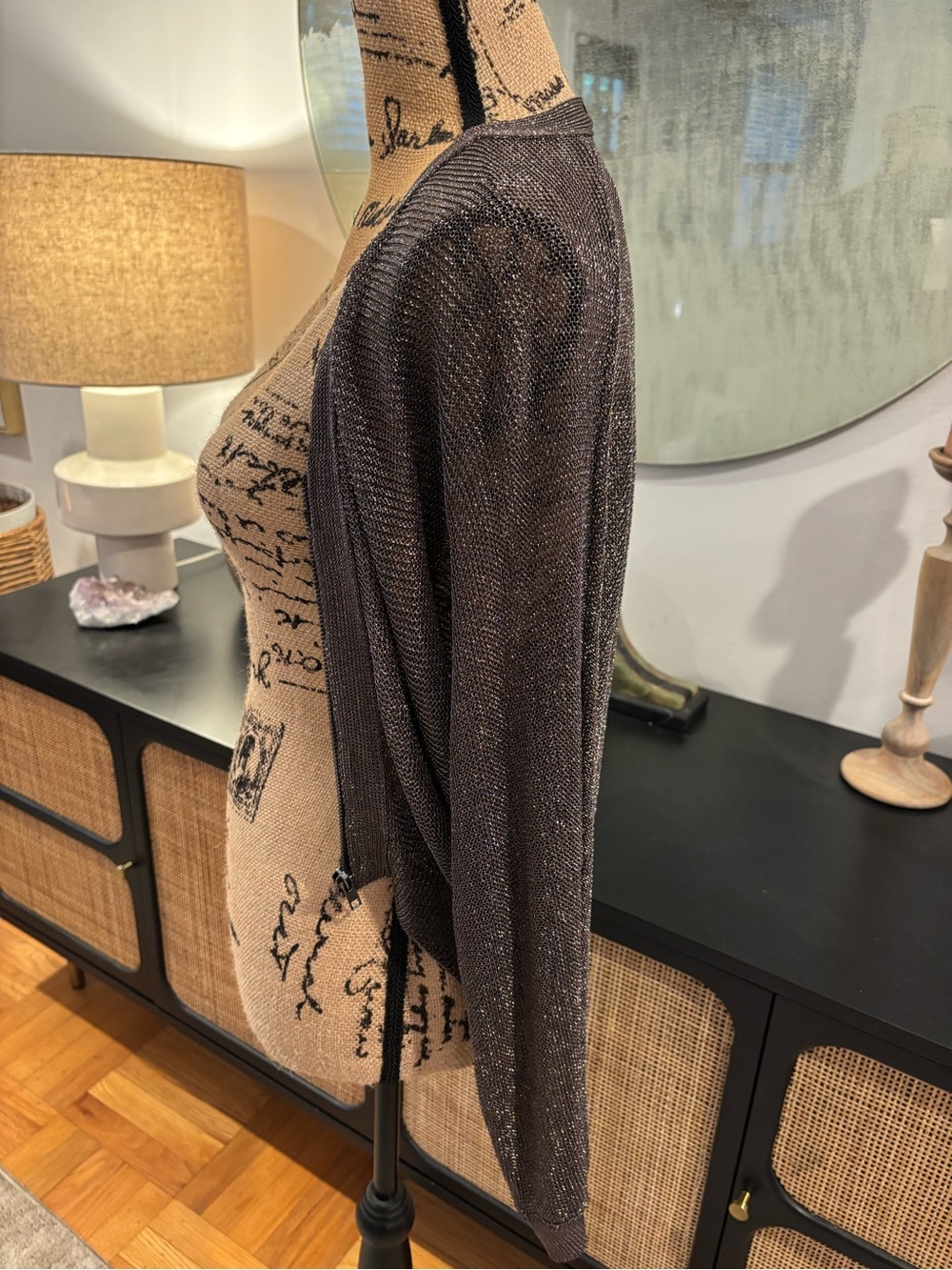 Zara Metallic Sheer Knit Top in Charcoal - Picture 4 of 6
